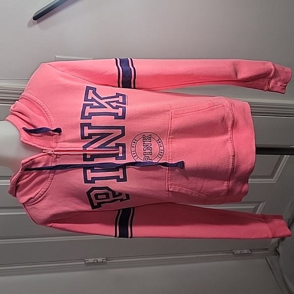 Victoria Secret Logo PINK Pullover  half Zip Varsity Striped Arm  Size Medium - Picture 1 of 10